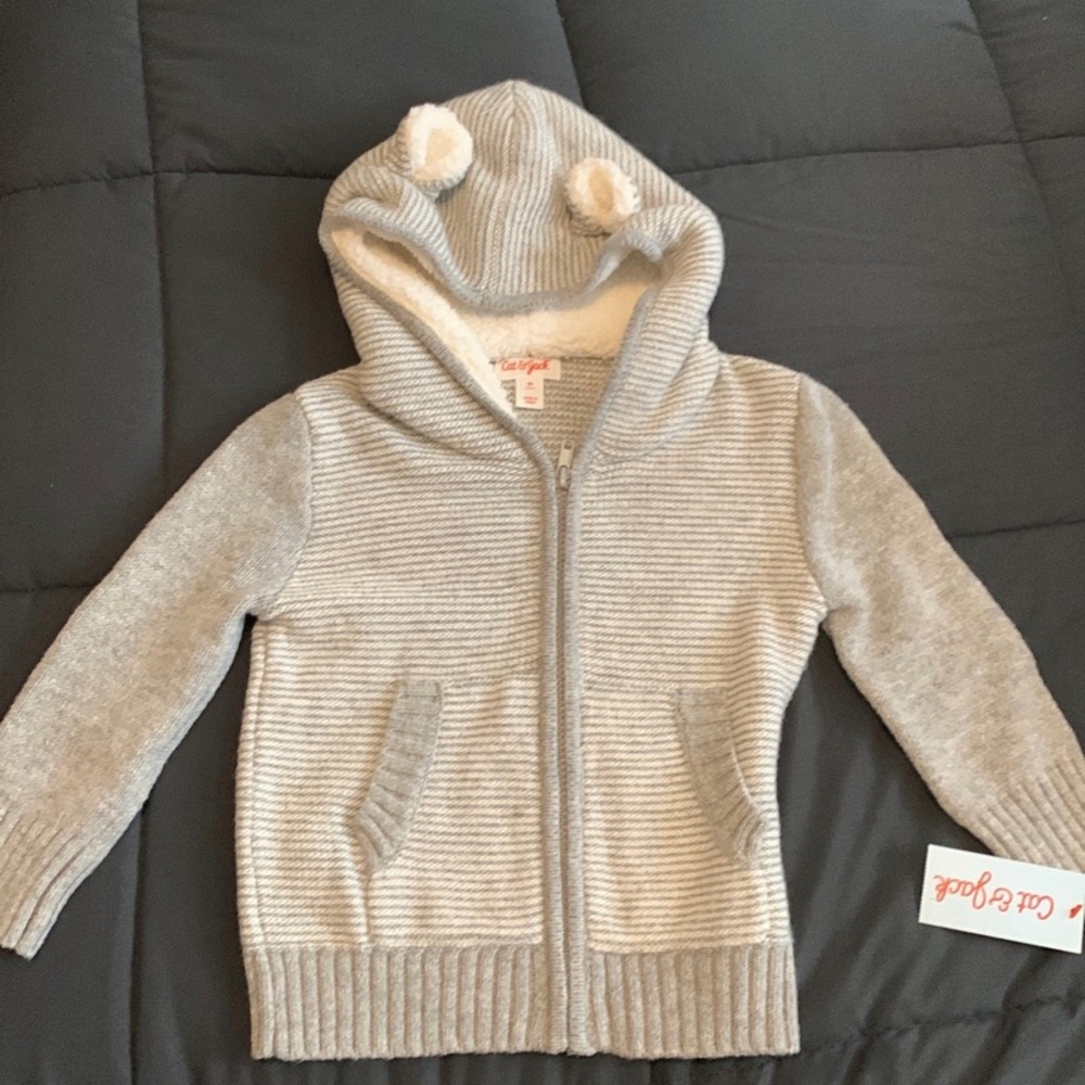 NWT Cat and Jack grey knitted zip up hoodie